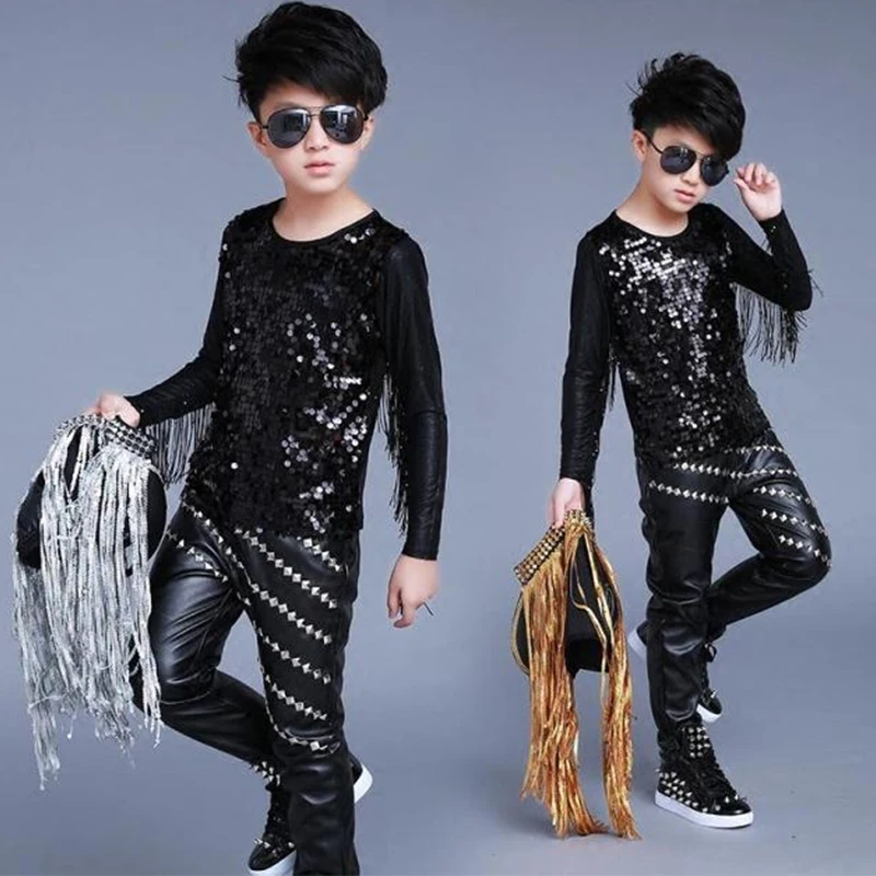 Jazz Dance Costume Sequined Fringed Coat Gold Silver Fringed Shawl Boys Hip Hop Street Dancing Clothes Stage Outfit DNV11849