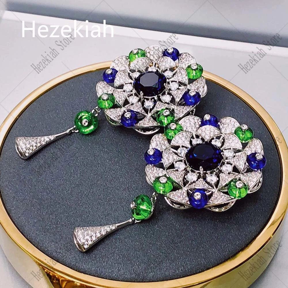 Luxurious Wedding Earrings High End Celebrities Flower Blue Light Extravagance  Wholesale Jewelry Christmas Trending