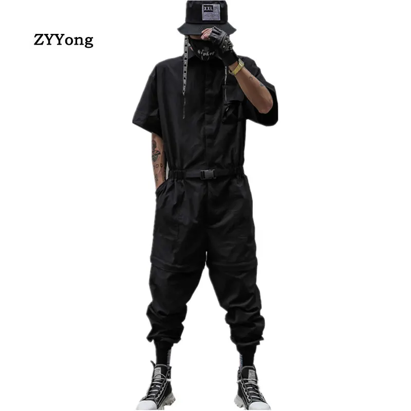 2020 Men Jumpsuits Casual Loose Solid Joggers Streetwear Shortsleeve Fashion Pants Men Rompers Cargo Overalls Size M-XXL