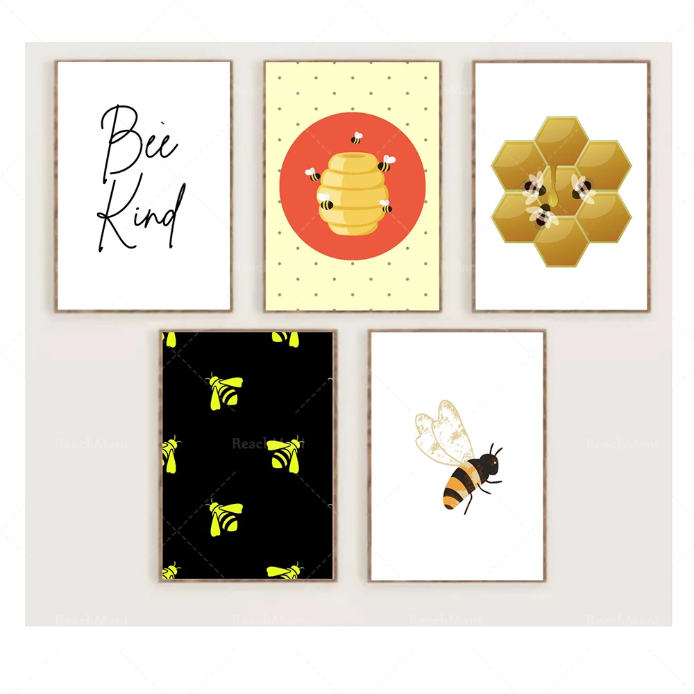 Bee poster prints • Five-piece set • Bee decoration • Home decoration • Wall decoration • Gift decoration poster for her