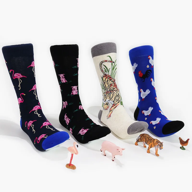 [WPLOIKJD]Cute Novelty Creative Harajuku Sokken Cock Bee Tiger Pig Animal  Funny Socks Women Jacquard Cartoon Art Meias Feminino