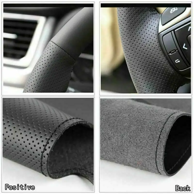 DIY Black Suede Leather White Stitching car steering wheel cover  Stitch on For Audi S3 car wheel cover steering wheel cover set