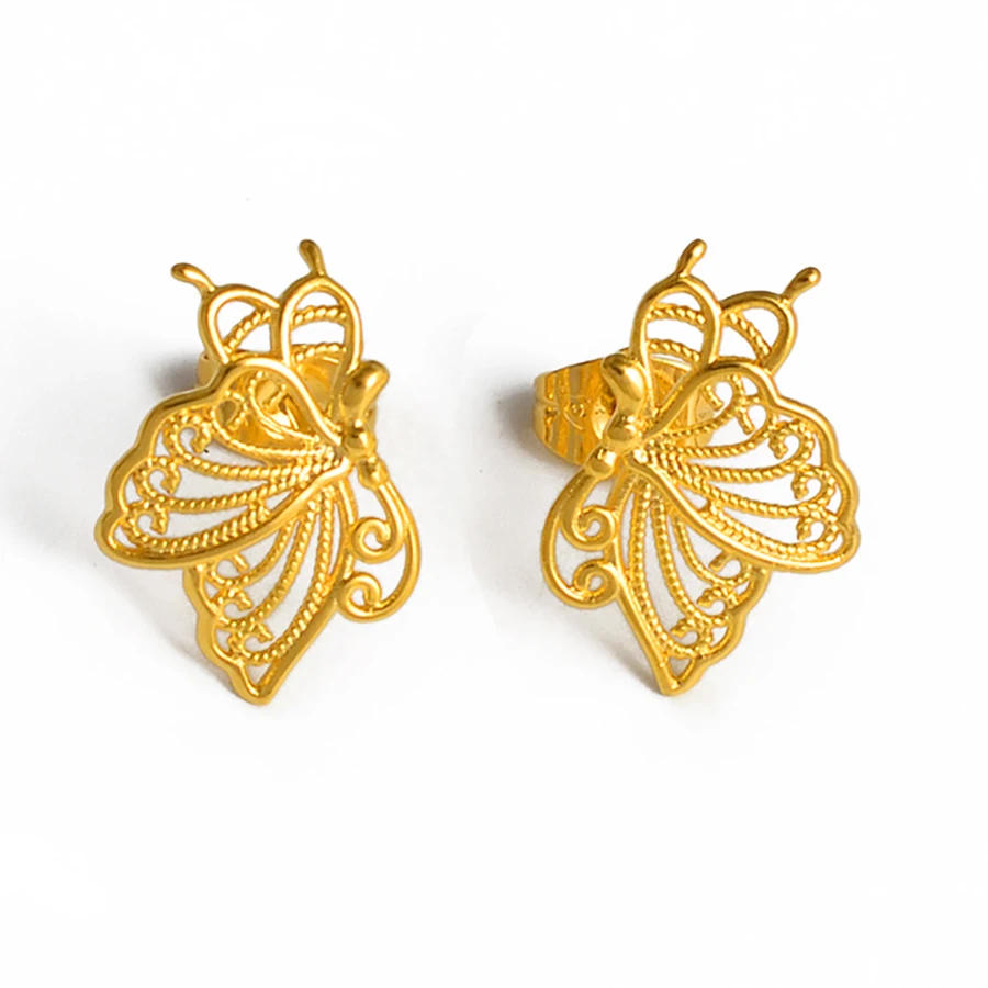 Anniyo Mini Small Butterfly Stud Earrings Women Girls Kids Gold Color Jewelry Birthday Party African Arab Ornaments @100004