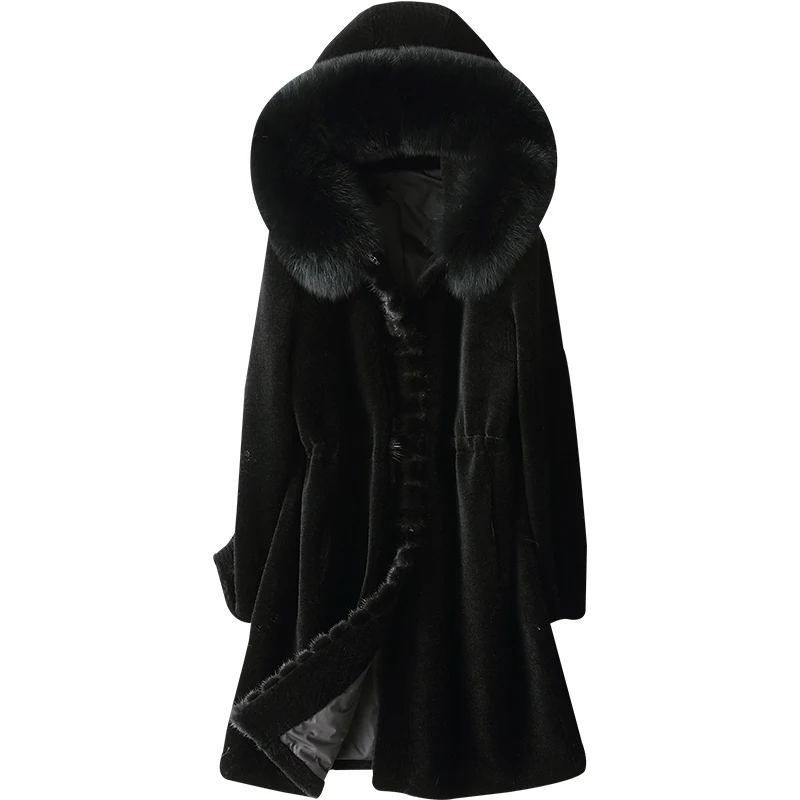 Casaco feminino de lã 2020 com gola de pele real, plus size, manteau femme, xesd1815, kj5655