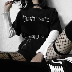 Gothic Death Note Black Oversized T Shirt Aesthetic Harajuku 90s Letter Printed Graphic Tee Short Sleeve Cotton Grunge Tops Wome