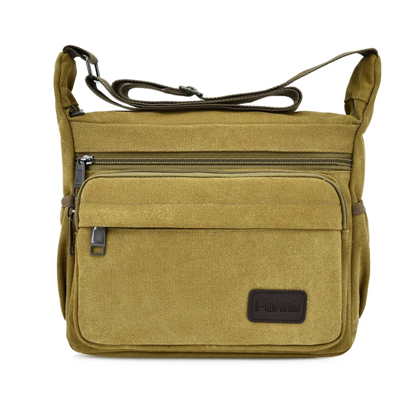 Men Solid Color Casual Style Canvas Shoulder Bags Travel Large Multi-pockets Handbags Crossbody Bag For Man Messenger Bag