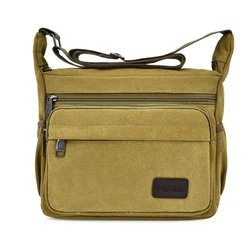 Men Solid Color Casual Style Canvas Shoulder Bags Travel Large Multi-pockets Handbags Crossbody Bag For Man Messenger Bag