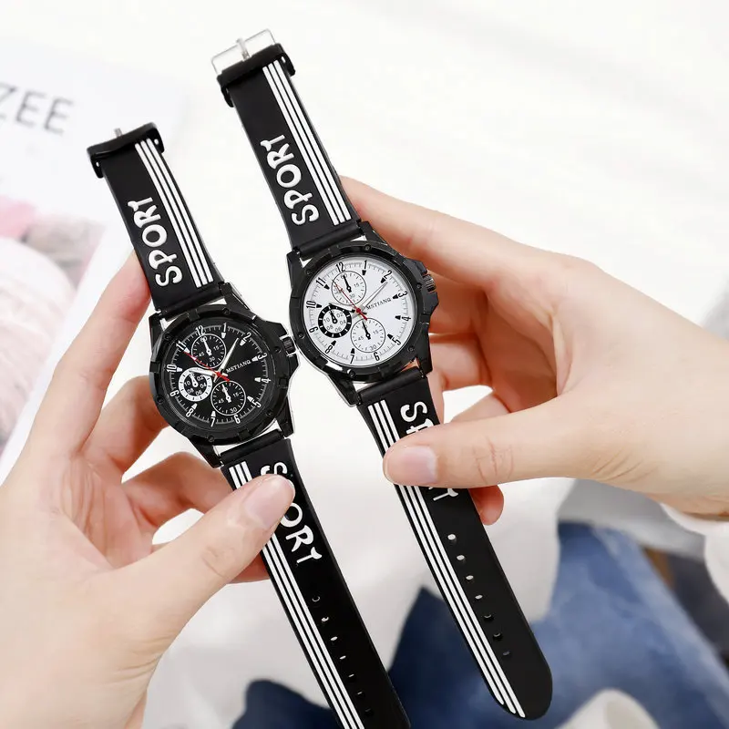 UTHAI BK33 Simple Casual Striped Silicone Harajuku BF Wind Korean Student Couple Sports Trend Watch