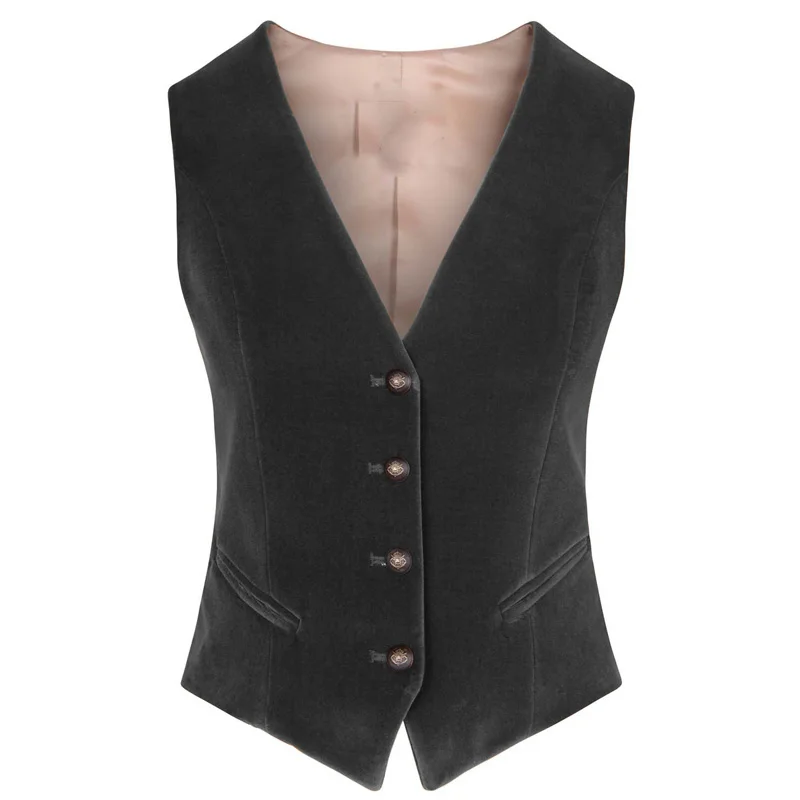 Women's Velvet Vest V-neck 4 Button Business Slim Fit Waistcoat Work Wear Warm Sleeveless Lady Wedding Party жилетка женская