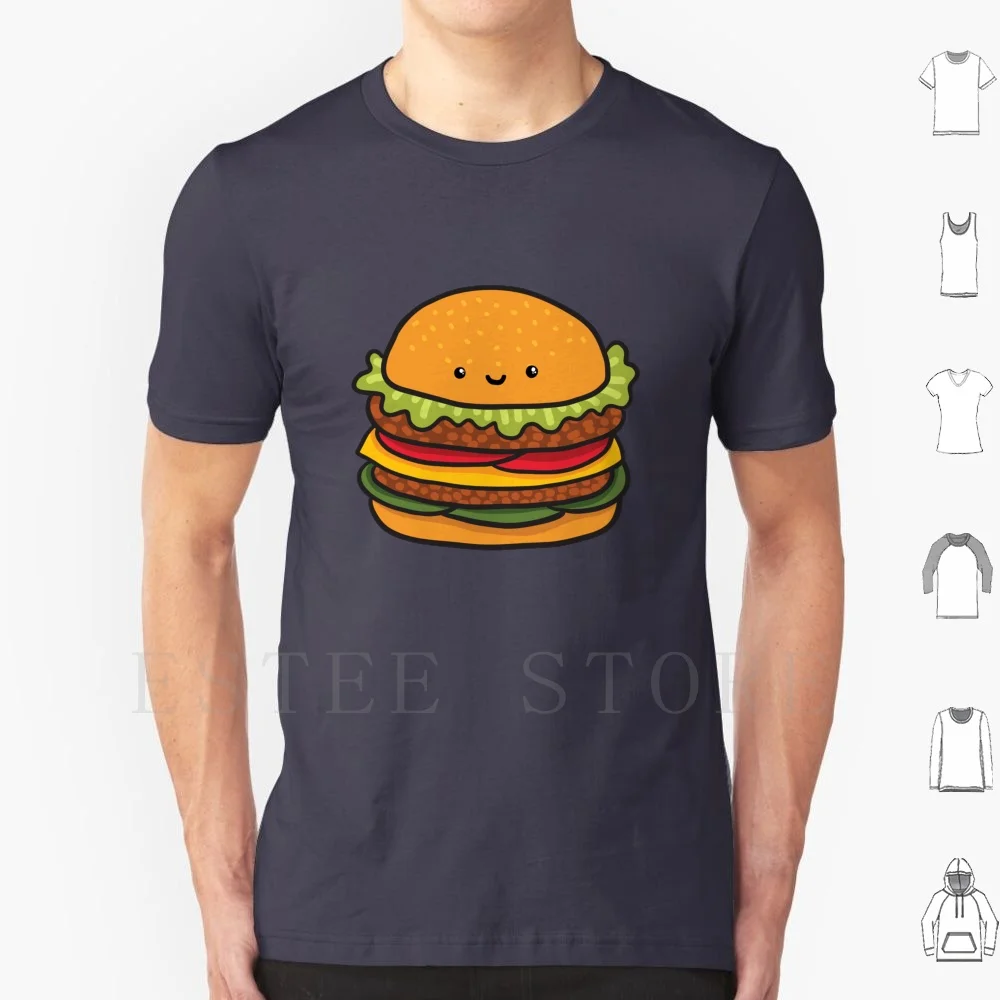 Hamburguesa linda. Hamburguesa de comida rápida. Camiseta DIY de gran tamaño, 100% algodón, comida preparada, hamburguesa rápida, cara de personaje lindo