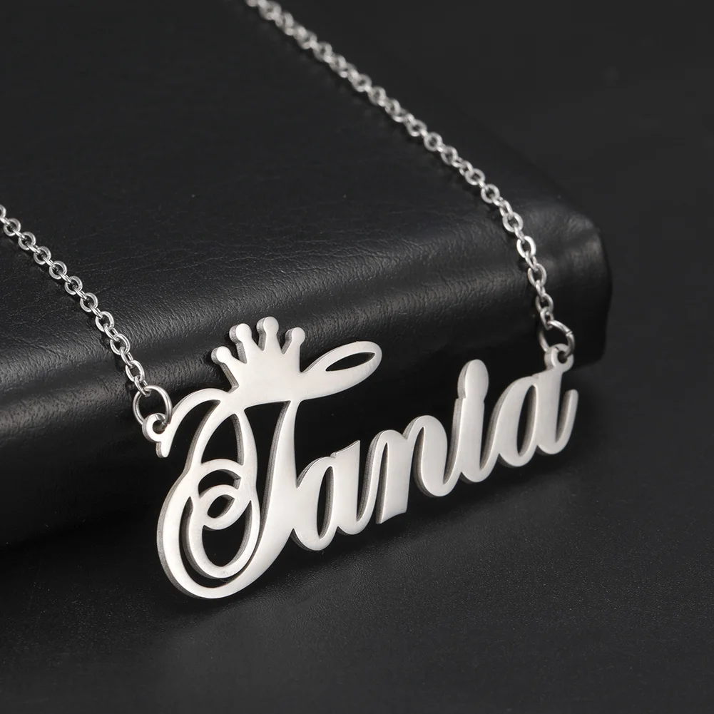 Sipuris Personalisierte Namenskette mit Krone aus Edelstahl für Damen und Herren, Maßgefertigter Schmuck, Geschenk für Freundin – Detail 10