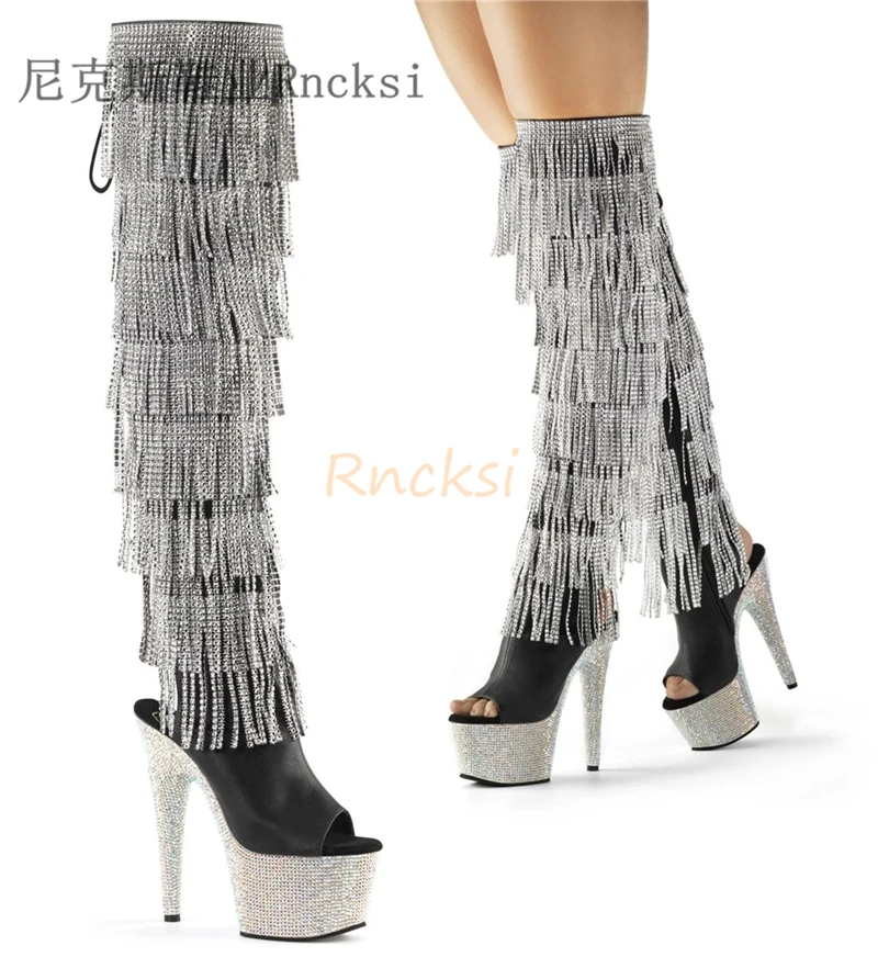 Rncksi17cm Shoes with Fake Diamond Tassels on The Soles, Boots for Performance Matching, Cosplay Round Toe Super High (17cm-up)