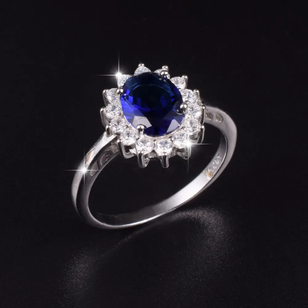 Size 5-10 Princess Diana William Kate Middleton's 3ct Created Blue Sapphire Engagement 925 Sterling Silver Ring for Women