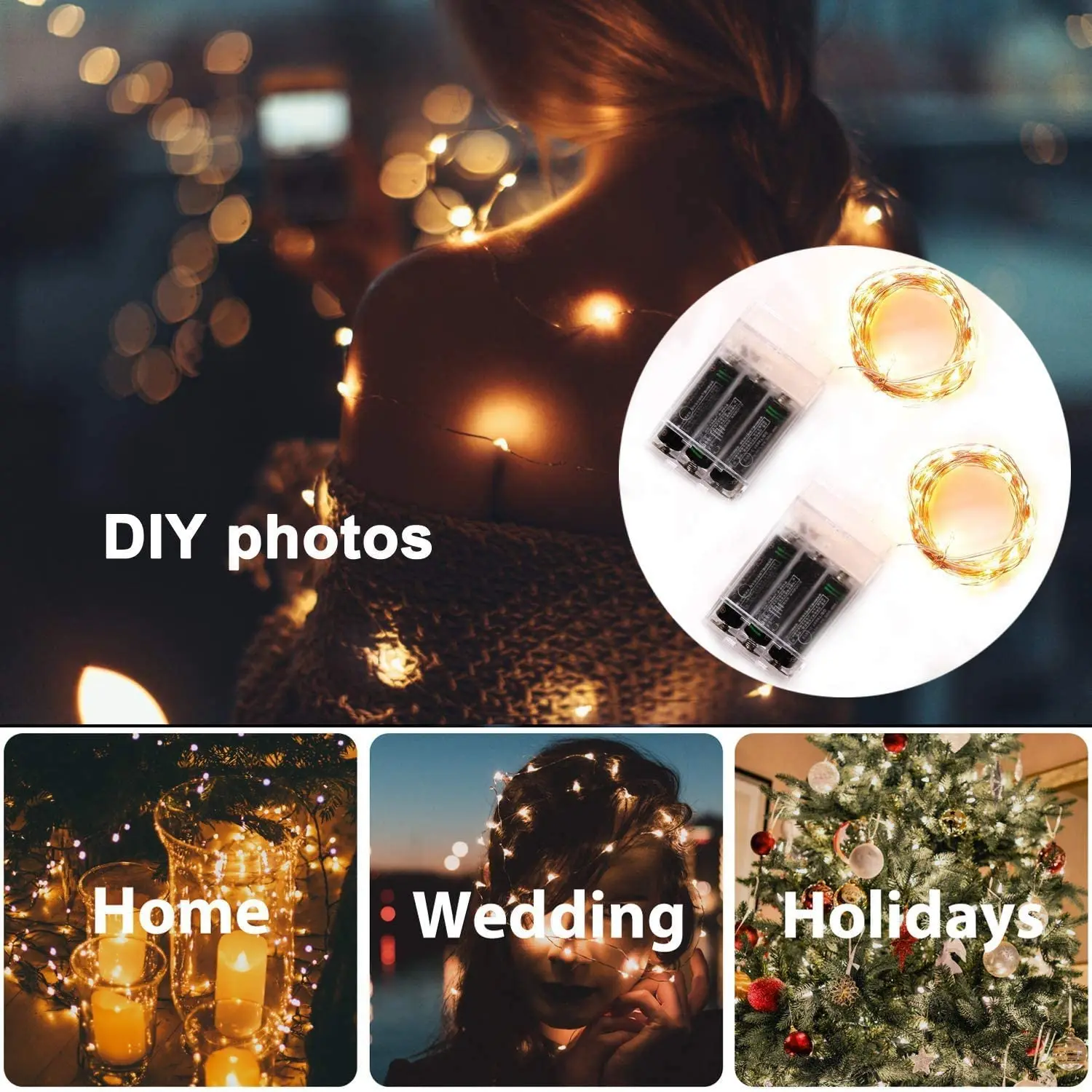 Guirnalda de luces Led de hadas, cuerda de alambre de cobre, batería 3AA, lámpara de Navidad para decoración de fiestas, bodas y vacaciones, 2M, 5m,