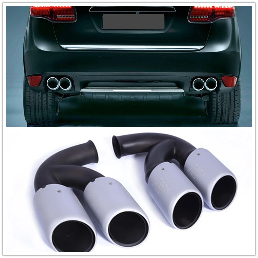 For Porsche Cayenne 2011-2014 Silver Car Rear Exhaust Muffler Tip Pipe Tail Air Outlet Vent Exhause Tailpipe Kit Accessories