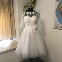 Free Customized Short Vestido De Noiva Wedding Dresses A-line Half Sleeves Tulle Appliques Beach Boho Wedding Gown Bridal Dress