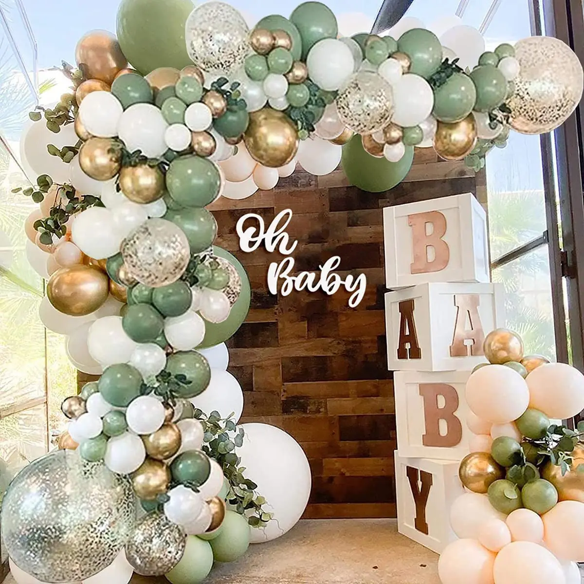 141PCS Retro Olive Green Balloon Garland Arch Kit White Gold Confetti Balloons Set for Wedding Birthday Baby Shower Decorations