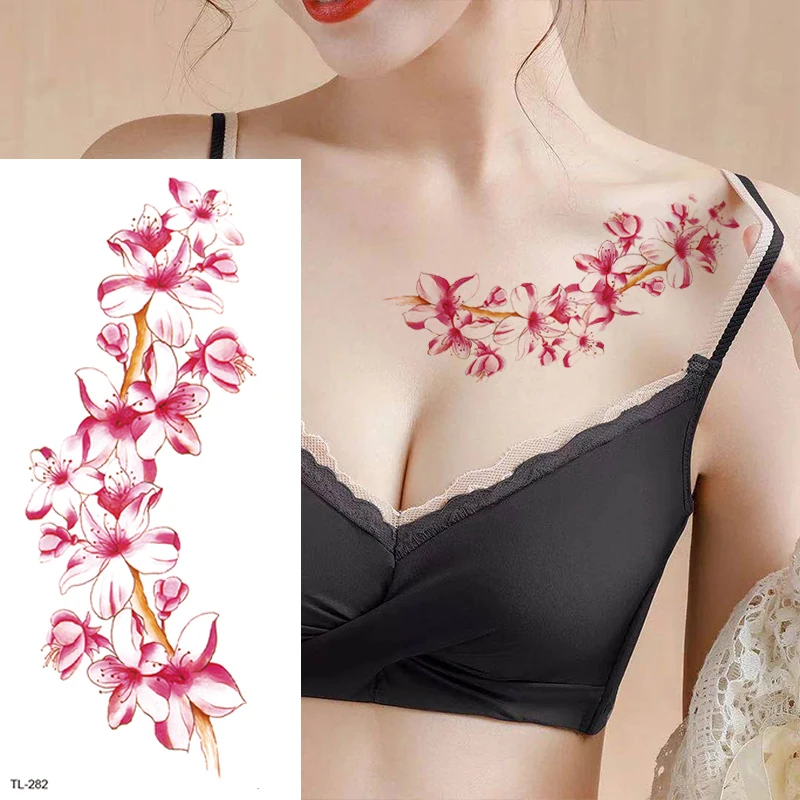 Belleza flor Diamante Negro Rosa impermeable tatuaje temporal arte corporal manga del brazo transferencia de agua pegatina de decoración falsa para