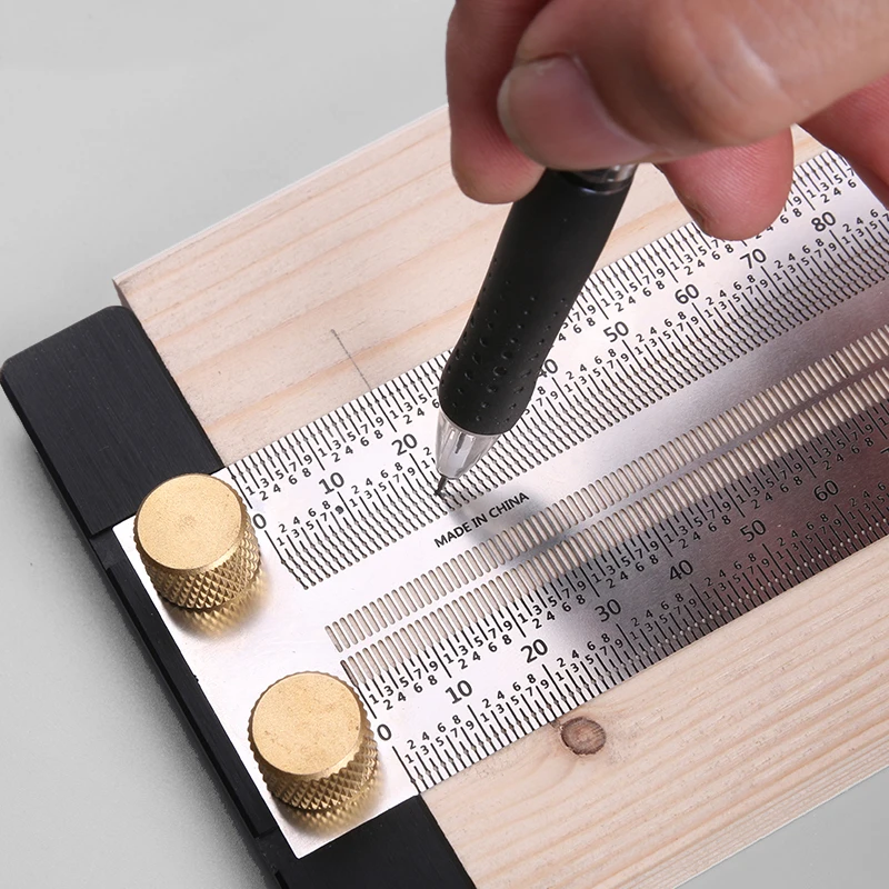 Woodworking Scale Ruler T-type Hole Ruler High-precision Stainless Scribing Mark Line Gauge Carpenter Measuring Tools