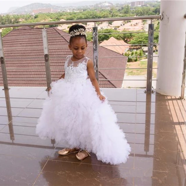 African White Tiered Flower Girl Wedding Dresses Unique Design Puffy Lace Princess Kids Birthday Party Gowns Flower Girl Dresses AliExpress