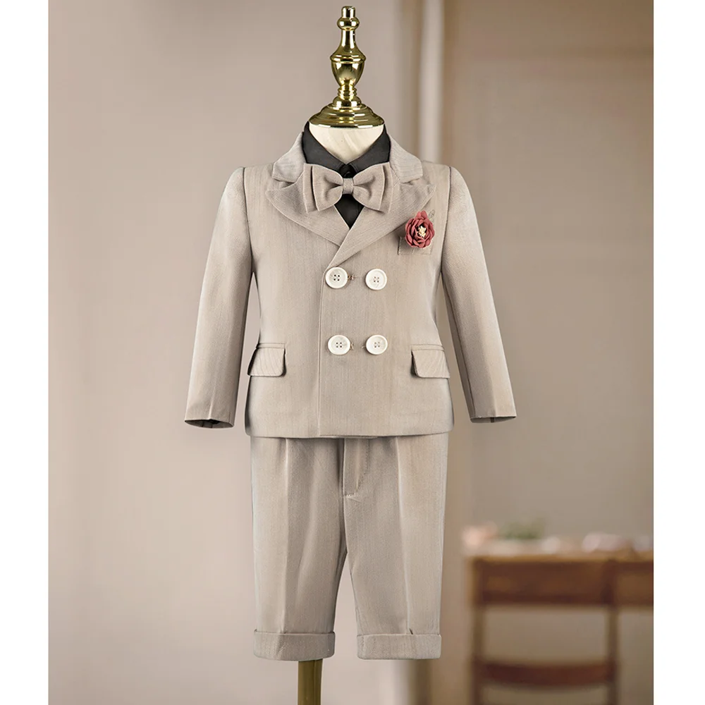 2024 New Boy Suit set wedding for toddler boys formal dress children 1-8 year clothing khaki high quality costume set