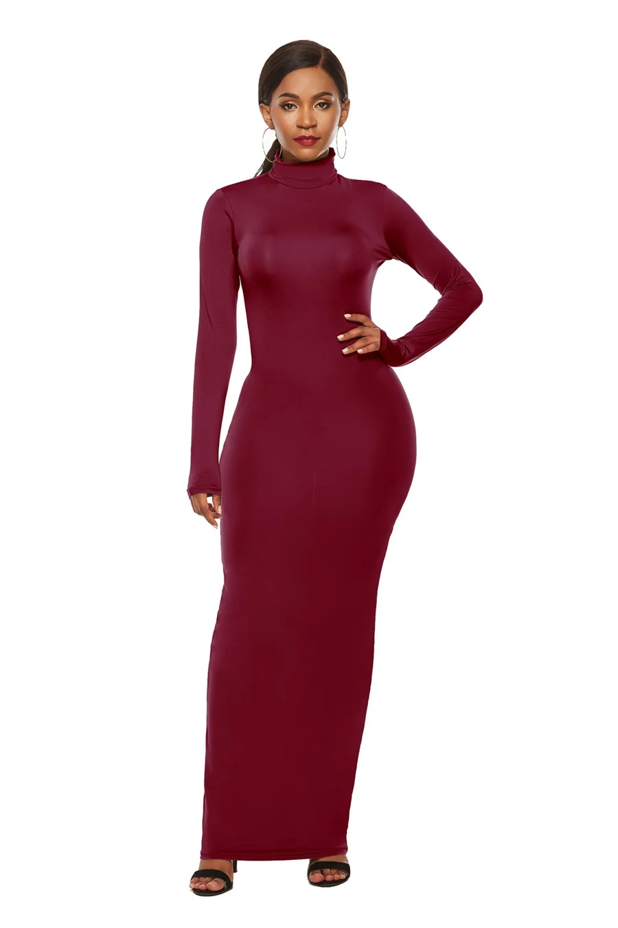 2020 Long Summer Women Maxi Party Dress Casual manica lunga Solid Bodycon Dresses Slim Vestidos