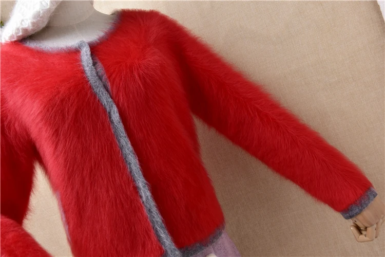 female women fashion christmas red hairy mink cashmere knitted short slim cropped cardigans angora fur jacket coat sweater pull