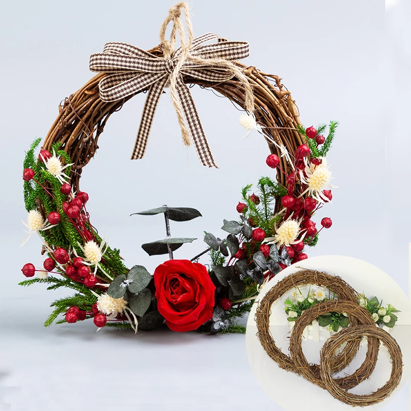 Guirxiété de couronne de rotin naturel pour la décoration intérieure, bricolage, décorations de joyeux Noël, artisanat d\'arbre, accessoires de Noël,