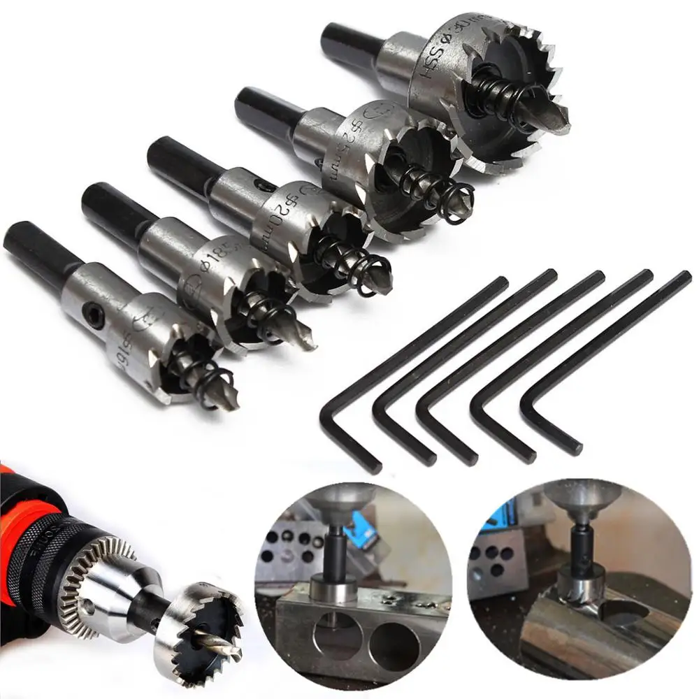 Titanium Coated 5PCs 16-30mm HSS Drill Bit Hole Saw Stainless Steel Metal Alloy