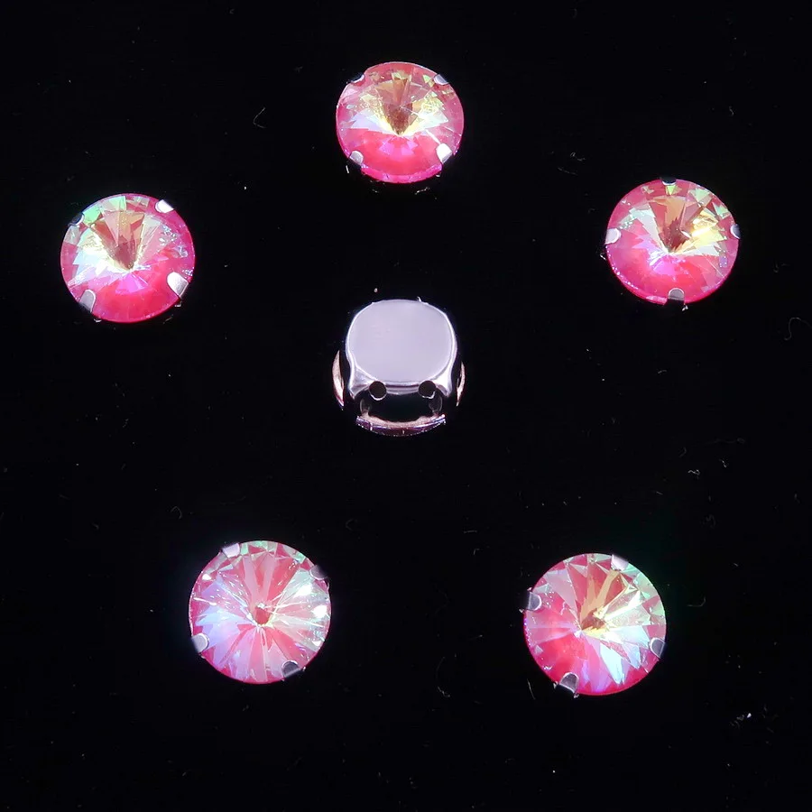 Rivoli runde silberne Krallenfassungen mit Glaskristallen in Regenbogenfarben, 8 mm, 10 mm, zum Aufnähen von Strasskristallen, Applikationen für Kleidung, DIY – Detail 13