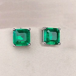 KNRIQUEN 925 sterling silver Vintage Square Emerald Gemstone Stud Earrings for Women Anniversary Party Jewelry Women Earrings