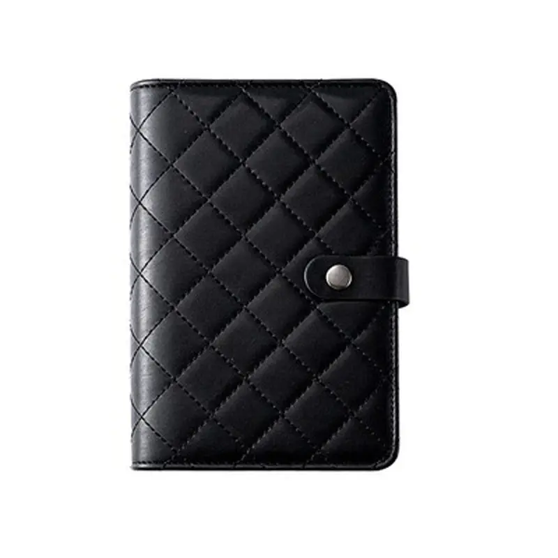 Hardcover Leather Cover Journal Notebooks Ring Binder Pocket Refillable Kawaii Diary Organizer A6 Black Quilted Planner