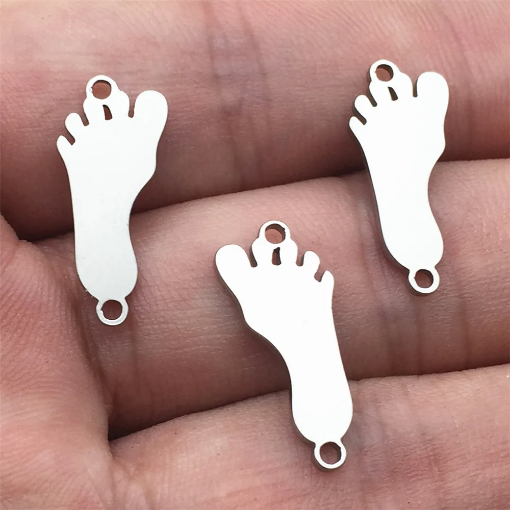 New Stainless Steel Double Hole Connectors 10pcs Angel Baby Feet Foot charm Necklace Bracelet Connect Diy Jewelry Making Finding