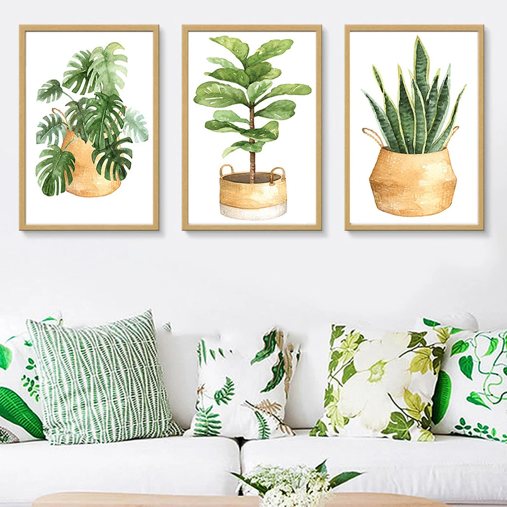 Cactus Greenery Botanical Monstera Leaf Canvas Painting Nordic Posters and Prints Wall Art Painting for Living Room Decor Design