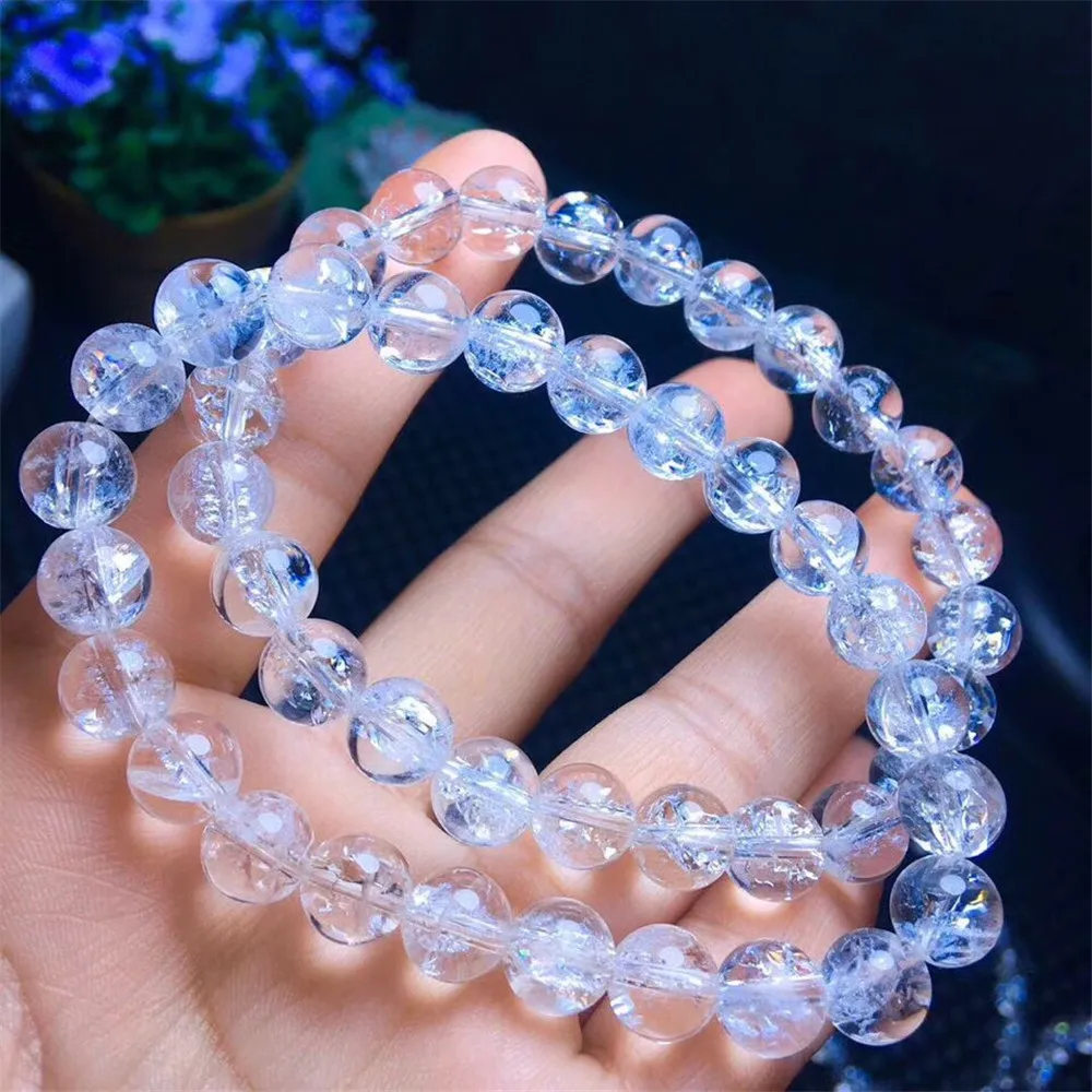 8mm Natural Himalaya Rock Crystal Bracelet For Women Lady Men Crystal Powerful Snow Round Beads Fashion Bracelet Jewelry AAAAA