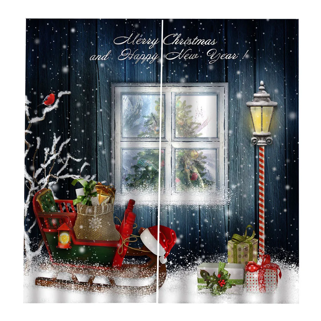 Photo Print Christmas 3D Curtain Waterproof Window Drapes Windows Curtain Valances for Christmas Home Decor Ornaments