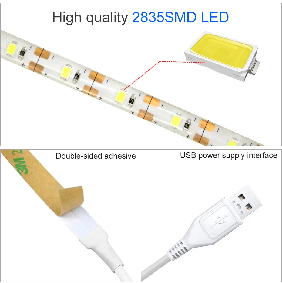 5V USB LED Light Strip White with Button Switch White LED Strip Light for Home Warm Background Lights