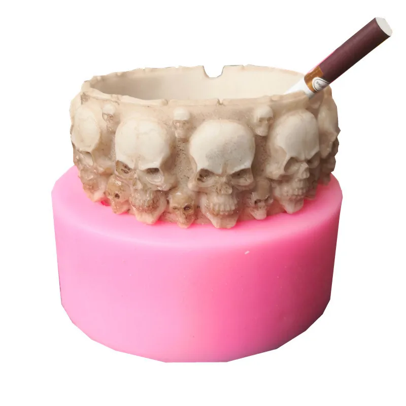 Skull Ashtray Silicone Mold Fondant Candle Aroma Stone Ornaments Soap Mold For Pastry Cupcake Decorating Homemade Crafts