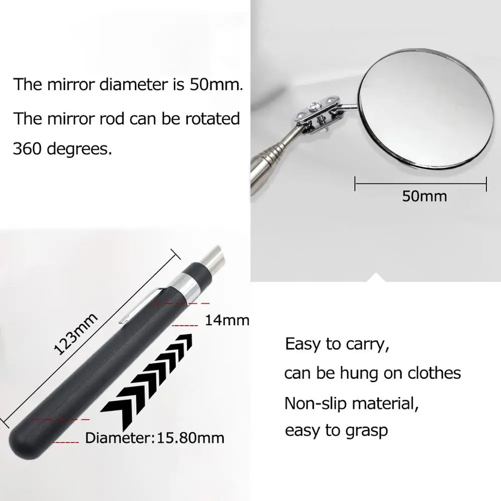 50mm Automotive Maintenance Welding Chassis Inspection Mirror Universal Sturdy Folding Telescopic Reflector