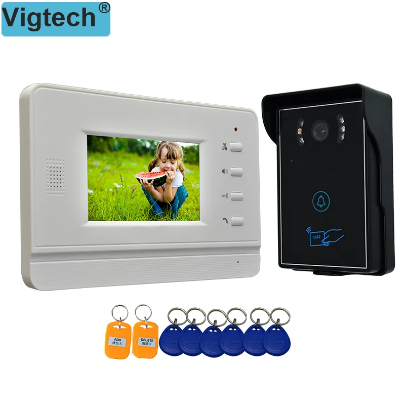 

Vigtech Home 4.3`` LCD Video Door Phone Intercom System Kit 700TVL RFID Waterproof IR Night Vision Camera Access Control Device