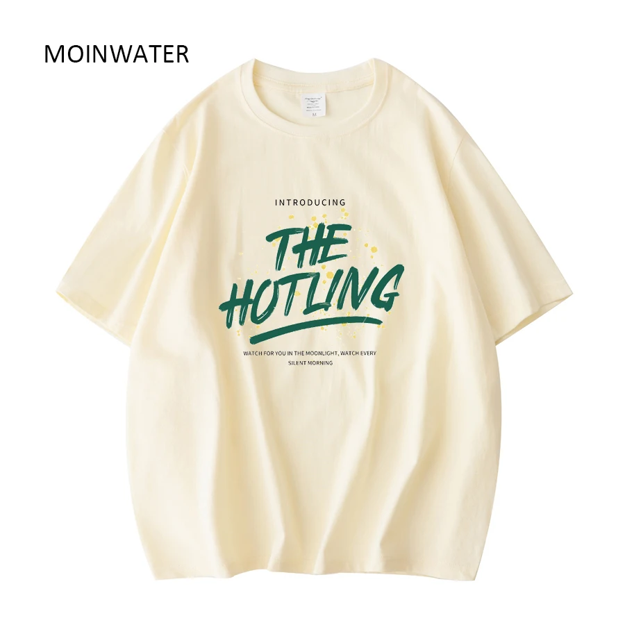 MOINWATER New Women Green Letter 100% Cotton T-shirts Lady Summer Tops Female White Short Sleeve Tees MT21044