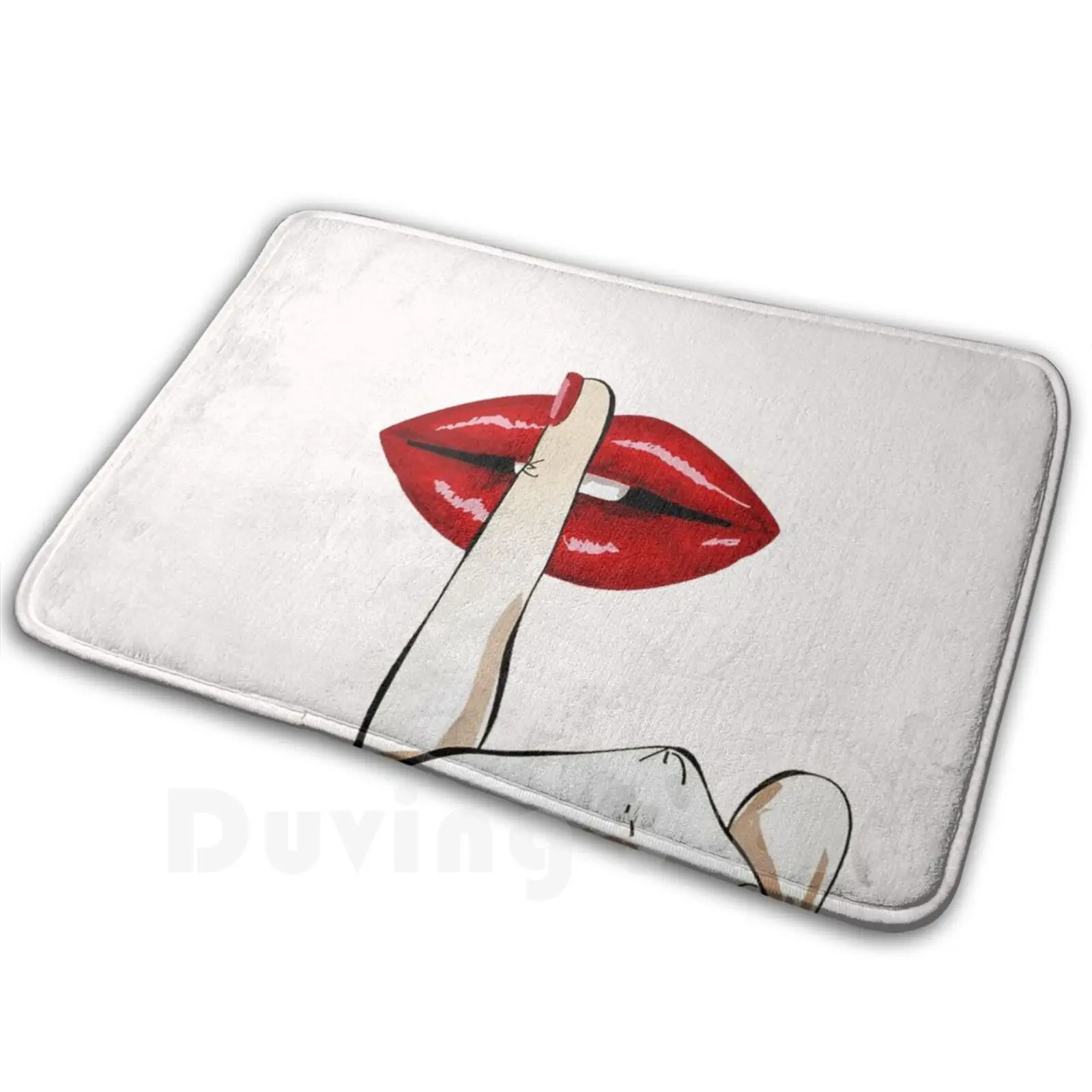 Shh Lips , Silence Finger On Mouth Carpet Mat Rug Cushion Soft Non-Slip Shh Lips Silence Finger On Mouth Face Stop