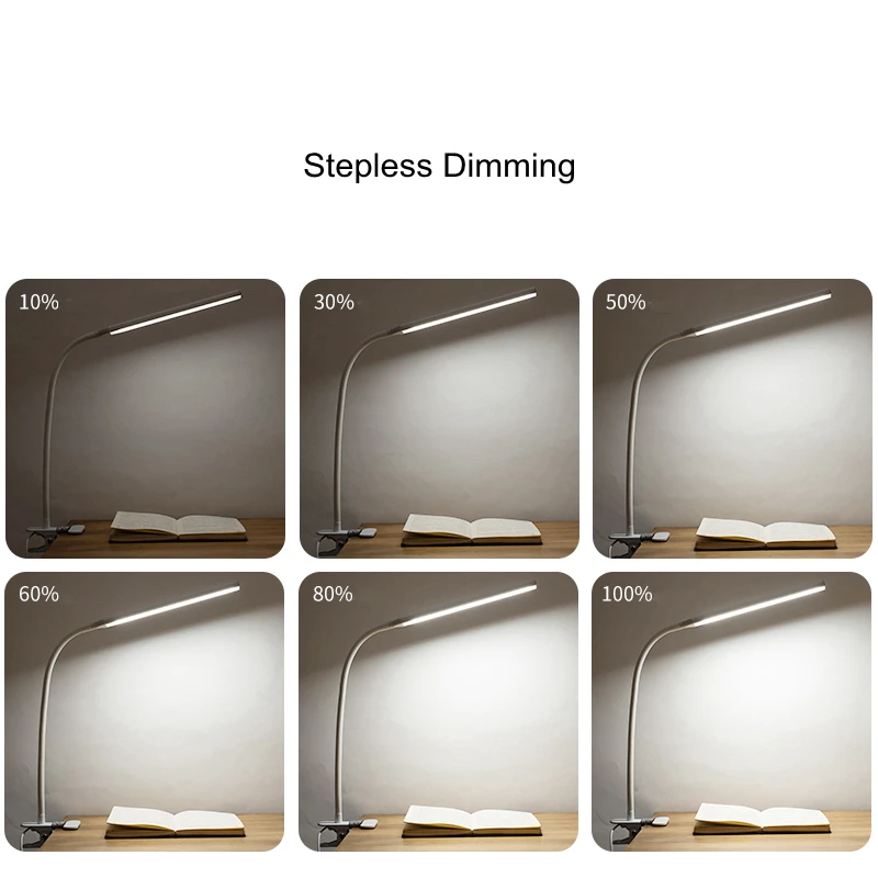 LED 360° Folding Clamp Desk Lamp Eye Protection Rechargeable Table Lamp Clip On Light For Bed Reading Working And Computers