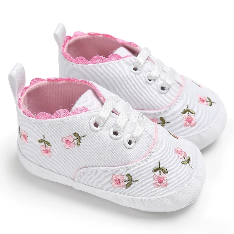 Prewalker Newborn Toddlers For Boys And Girls With Striped Floral Flat Non-Slip Cute Casual Walking Shoes 0-18 Months