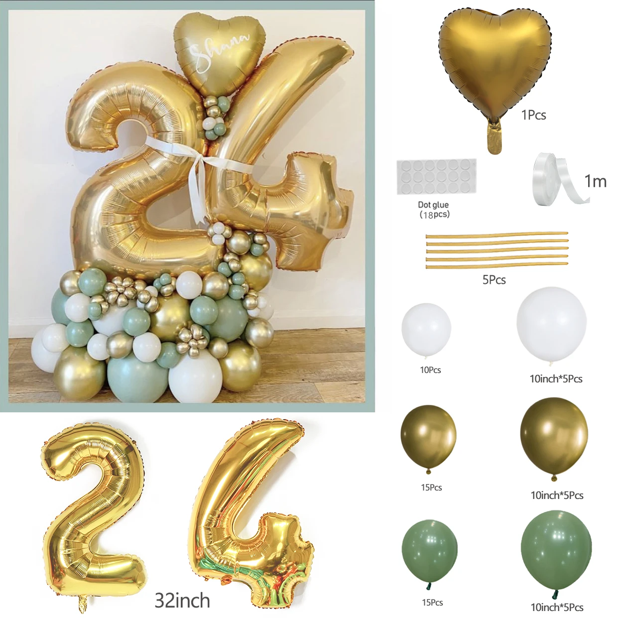 18 20 30 40 50 60 70 Years old Kid Adult Birthday Party Decoration Balloon Gold 32inch Number Balloon Set DIY Balls Stand Column