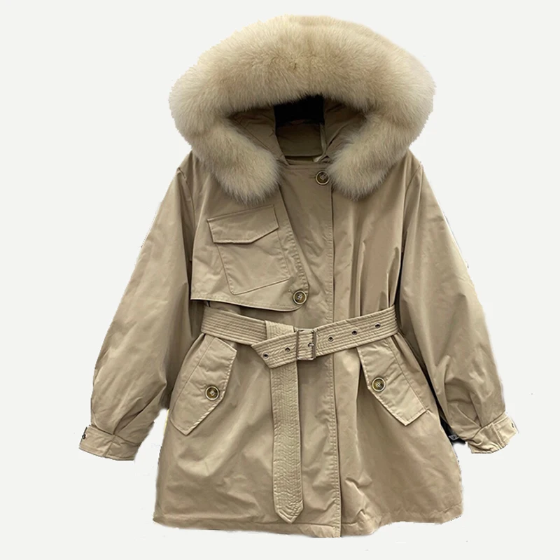 

Zipper women's ordinary slim-fit hooded thick warm long-sleeved hooded fox fur collar