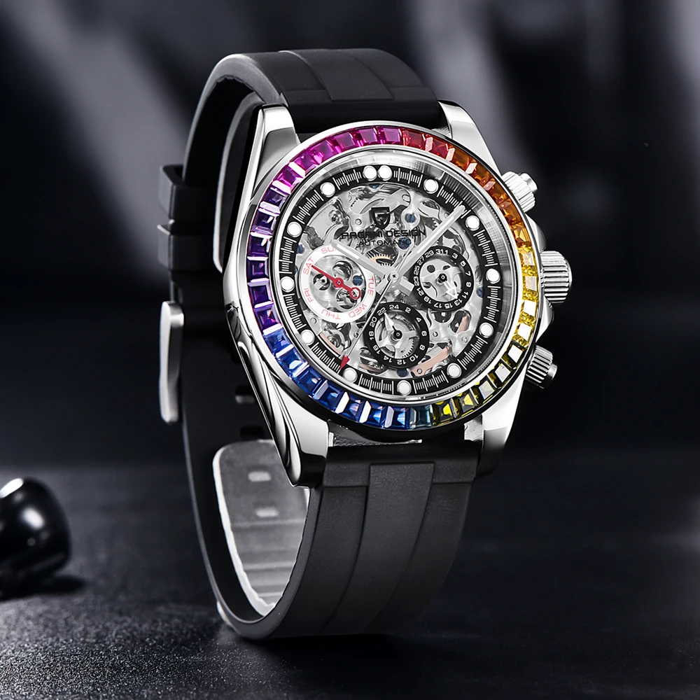 2021 New PAGANI DESIGN Mens skeleton Mechanical Watches Rainbow circle Luxury Automatic watch for men Diver Wrist Watch sapphire