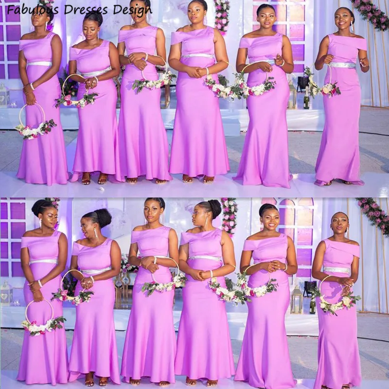 Fashion Lavender Long Bridesmaid Dresses Mermaid Sashes One Shoulder Wedding Party Dress African Women Maid Of Honor