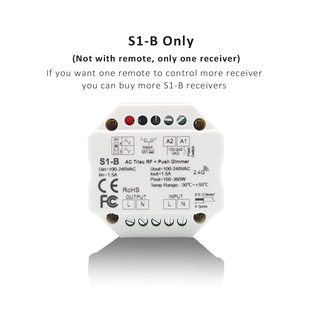 LED Dimmer 220V 230V Wireless Remote Control AC Triac RF Switch Push Dimmer 2.4G Touch Dimer for LED Lamp Bulb Light MJJC-S1-B