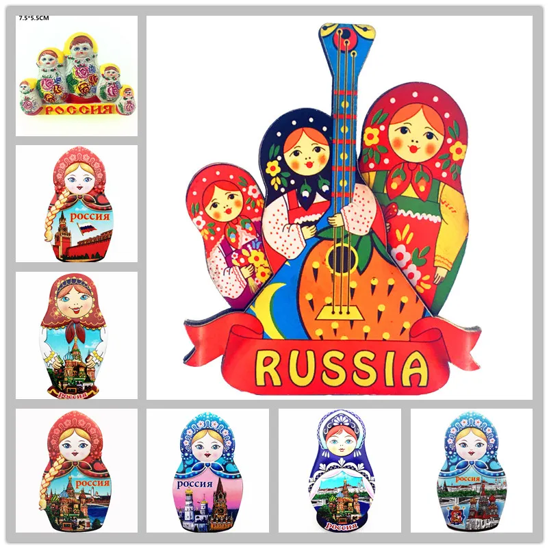 Russia Matryoshka Doll Tourist Souvenir Fridge Magnets Decoration Articles Handicraft Magnetic Refrigerator Collection Gifts